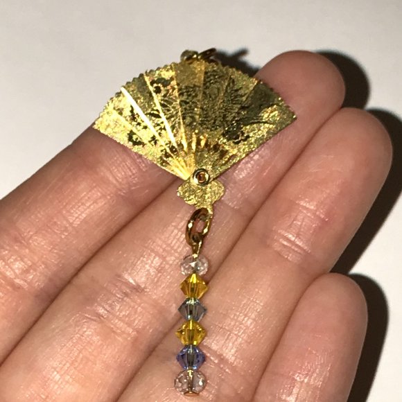 Gold Fan Pendant with Swarovski Accents - Picture 6 of 6